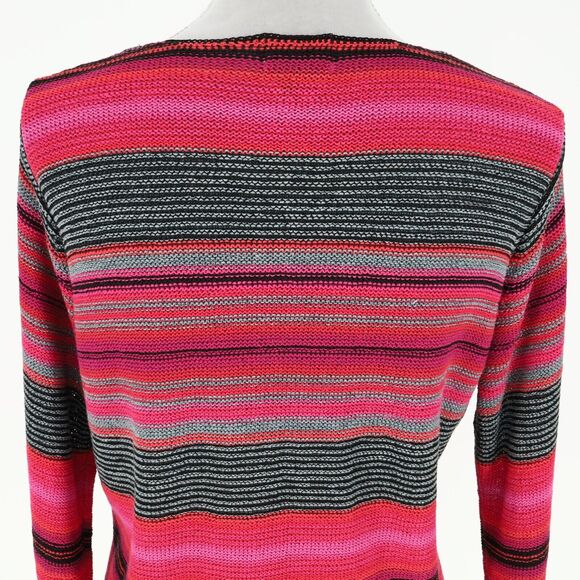 Sigrid Olsen Sport Sweater Womens Large Pink Black Stripe Sleeves Hem Fringe - Picture 9 of 13